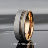 Guitar String Rose Gold Strip Brushed Tungsten Carbide Ring