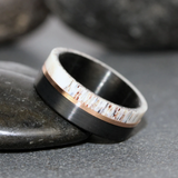 Deer Antler Rose Gold Strip Black Tungsten Ring