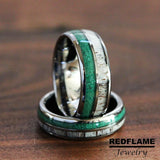 Green Malachite Deer Antler Tungsten Ring- Custom Order