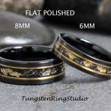 Meteorite Gold Leaf Flat Tungsten Ring Set