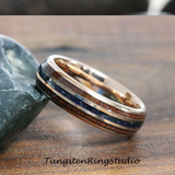 Nebula Blue Stone Koa Wood Rose Gold Tungsten Ring Set