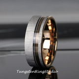 Guitar String Rose Gold Strip Brushed Tungsten Carbide Ring