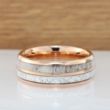 Meteorite Deer Antler Rose Gold Tungsten Ring Set