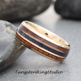 Nebula Blue Stone Koa Wood Rose Gold Tungsten Ring Set