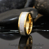 Mother of Pearl Yellow Gold Tungsten Ring Set