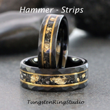 Meteorite Gold Leaf Gold Strips Hammered Ring Set