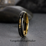 Gold Leaf Meteorite Black Tungsten Ring 4 mm