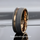 Guitar String Rose Gold Strip Brushed Tungsten Carbide Ring