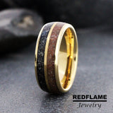 Meteorite Dinosaur Bone Gold Tungsten Ring- Custom Order