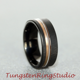 Guitar String Rose Gold Strip Black Matt Tungsten Carbide Ring