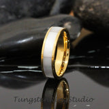 Mother of Pearl Yellow Gold Tungsten Ring Set