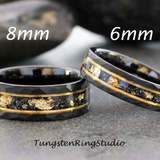 Gold Leaf Meteorite Black Tungsten Ring