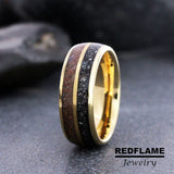 Meteorite Dinosaur Bone Gold Tungsten Ring- Custom Order