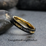 Gold Leaf Meteorite Black Tungsten Ring 4 mm