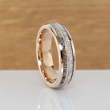 Meteorite Deer Antler Rose Gold Tungsten Ring Set