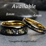 Gold Leaf Meteorite Black Tungsten Ring 4 mm