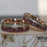 Crushed Garnet White Birch Wood Tungsten Ring- Custom Order