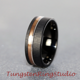 Guitar String Rose Gold Strip Black Matt Tungsten Carbide Ring