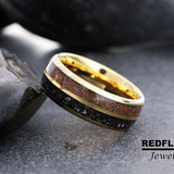 Meteorite Dinosaur Bone Gold Tungsten Ring- Custom Order