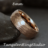 Hammered Rose Gold Tungsten Carbide Ring 2 mm 4 mm 6 mm 8mm