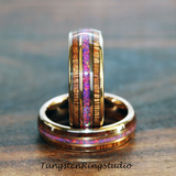 Purple Galactic Opal Koa Wood Rose Gold Tungsten Ring Set