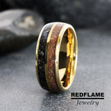 Meteorite Dinosaur Bone Gold Tungsten Ring- Custom Order