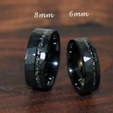 Meteorite Hammered Black Tungsten Ring Set