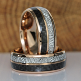 Meteorite Black Carbon Fiber Rose Gold Tungsten Ring