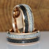 Meteorite Black Carbon Fiber Rose Gold Tungsten Ring