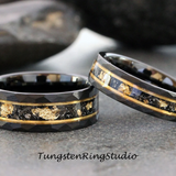 Meteorite Gold Leaf Gold Strips Hammered Ring Set