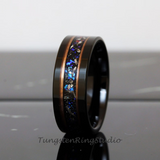 Meteorite Nebula Rose Strips Flat Polished Tungsten Ring