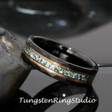 Moss Agate Rose Gold Accent Tungsten Ring