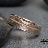 White Opal Hammered Rose Gold Tungsten Ring- Custom Order