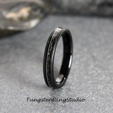 Meteorite Guitar String Sandblasted Black Tungsten Ring 4 mm