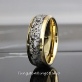 Black Rutilated Quartz Inlaid Yellow Gold Tungsten Ring 4mm 6mm 8mm