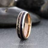 Meteorite Nebula Blue Sandstone Rose Gold Tungsten Ring Set