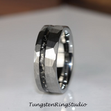 Meteorite Hammered Tungsten Carbide Ring