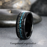 Meteorite and Turquoise Hammered Tungsten Ring