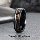 Meteorite Rose Gold Strip Hammered Tungsten Carbide Ring