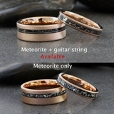 Meteorite and Guitar String Sandblasted Rose Gold Tungsten Ring 4mm