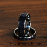 Blue Sandstone Nebula Tungsten Ring Set