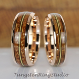 Whiskey Barrel Guitar String Rose Gold Tungsten Ring Set