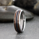 Blue Stone Nebula Koa Wood Silver Gray Tungsten Ring Set