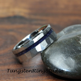 Nebula Blue Sandstone Hammered Offset Tungsten Ring