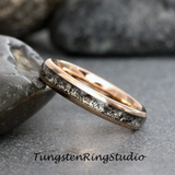 Black Rutilated Quartz Inlaid Rose Gold Tungsten Ring