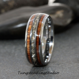 German Glass Koa Wood Tungsten Ring