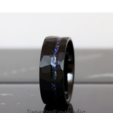 Meteorite Nebula Hammered Black Tungsten Ring Set