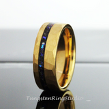 Meteorite Nebula Hammered Yellow Gold Tungsten Ring 8mm