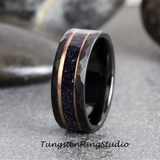 Nebula Blue Sandstone Rose Strip Hammered Tungsten Ring