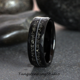 Meteorite Guitar String Ring Hammered Tungsten Ring